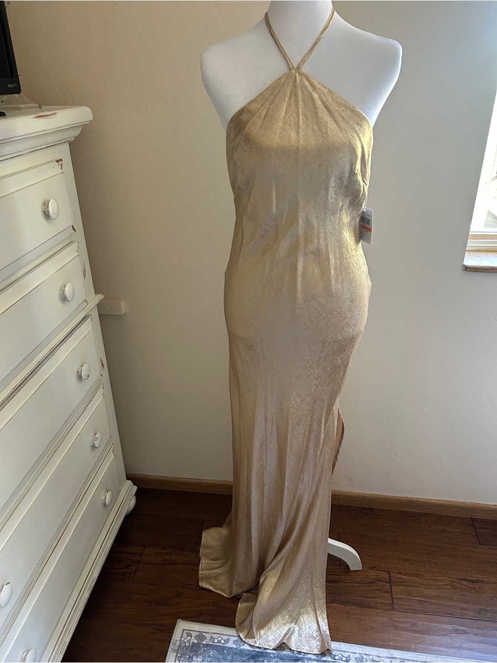 Morgan & Co. Gold Halter Neck Evening Dress